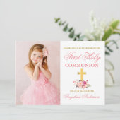 Erstmalige Einladung des Pink Floral Foto (Stehend Vorderseite)