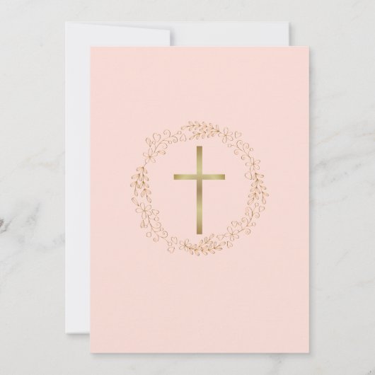 Erstmalige Kommune Rosa Rosa Gold Cross Bloral Einladung (Rückseite)