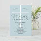 Erstmalige Kommunion Einladung Blau (Stehend Vorderseite)