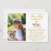 Erstmalige Kommunion Gold Aquarellpfirsich Einladung (Vorderseite)