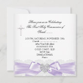 Erstmalige Kommunion Lavender Silver Heart Girl Einladung (Rückseite)