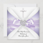 Erstmalige Kommunion Lavender Silver Heart Girl Einladung (Vorderseite)