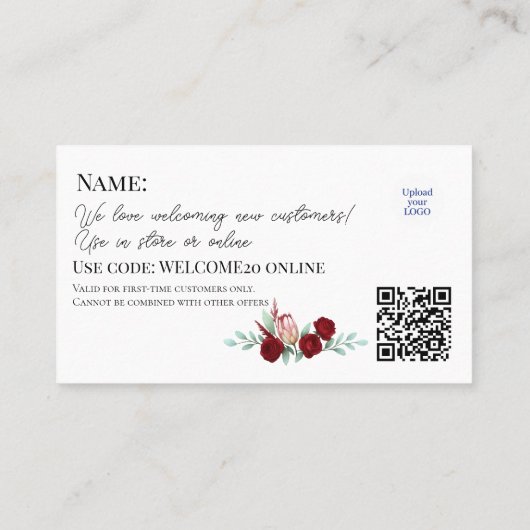 Erstmalige Kunden Elegantes Flora-Watercolor Rabattkarte (Rückseite)