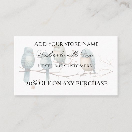 Erstmalige Kunden handgefertigte Vögel Wasserfarbe Rabattkarte (Vorderseite)