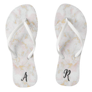 Erstmalige Mit Monogramm-rosa-goldene Marmorflip-F Badesandalen