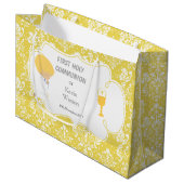 Erstmaliger Blonde Boy Gold Damask Große Geschenktüte (Vorderseite Schrägansicht)