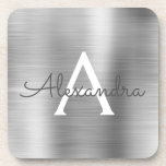 Erstmaliger Name des luxuriösen Silver Brushed Met Getränkeuntersetzer<br><div class="desc">Luxuriöse Silber Foil gebürstete Metal Monogram Name und Initial Untersetzer. Das ist das ideale Geschenk für jemanden,  der nach einem modernen Monogramm-Untersetzer für ein Party oder eine Feier sucht.</div>