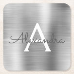 Erstmaliger Name des luxuriösen Silver Brushed Met Rechteckiger Pappuntersetzer<br><div class="desc">Luxuriöse Silber Foil gebürstete Metal Monogram Name und Initial Untersetzer. Das ist das ideale Geschenk für jemanden,  der nach einem modernen Monogramm-Untersetzer für ein Party oder eine Feier sucht.</div>