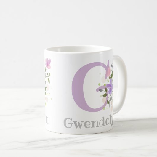 Erstmaliger Name Gwendolyn mit Blume Kaffeetasse (VorderseiteRechts)