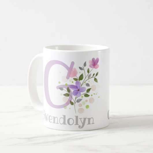 Erstmaliger Name Gwendolyn mit Blume Kaffeetasse (Vorderseite Links)