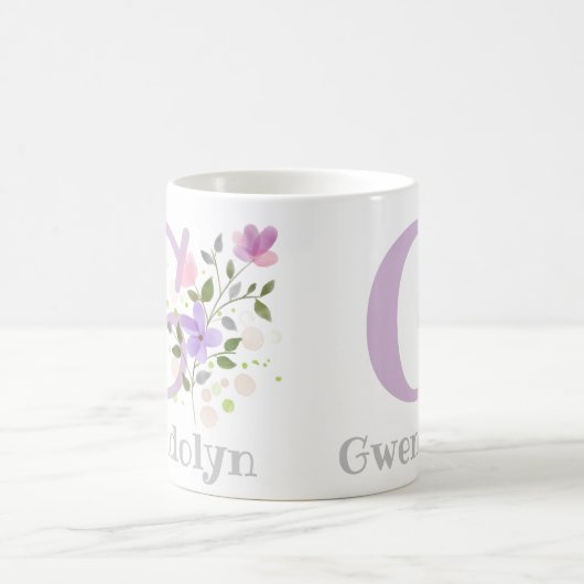 Erstmaliger Name Gwendolyn mit Blume Kaffeetasse (Mittel)