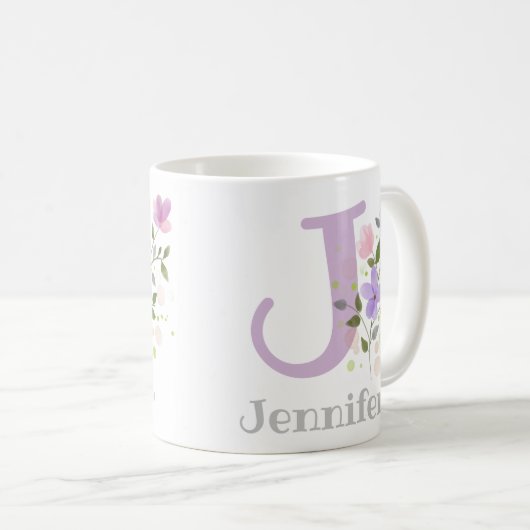 Erstmaliger Plus Name Jennifer mit Blume Kaffeetasse (VorderseiteRechts)