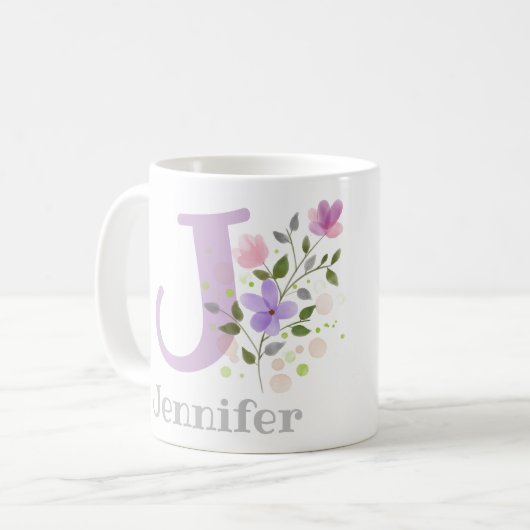 Erstmaliger Plus Name Jennifer mit Blume Kaffeetasse (Vorderseite Links)