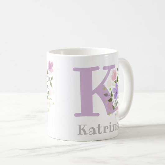 Erstmaliger Plus Name Katrina mit Blume Kaffeetasse (VorderseiteRechts)