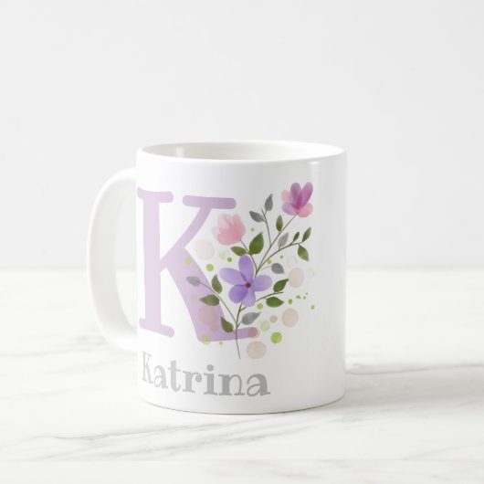 Erstmaliger Plus Name Katrina mit Blume Kaffeetasse (Vorderseite Links)