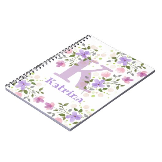 Erstmaliger Plus Name Katrina mit Blume Notizblock (Linke Seite)