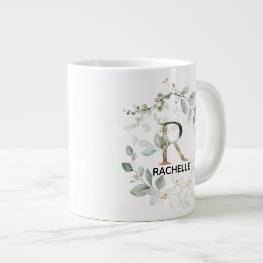Erstmaliger R-Name Alphabet Monogram Greenery Wrea Jumbo-Tasse (Vorderseite Rechts)