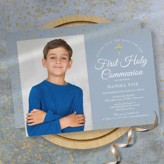Erstmaliges Dusty Blue Gold Dust Foto Save The Date