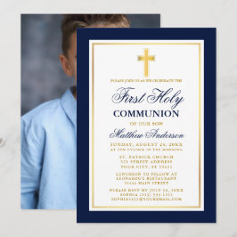 Erstmaliges Kommunion Foto Blue Gold Einladung