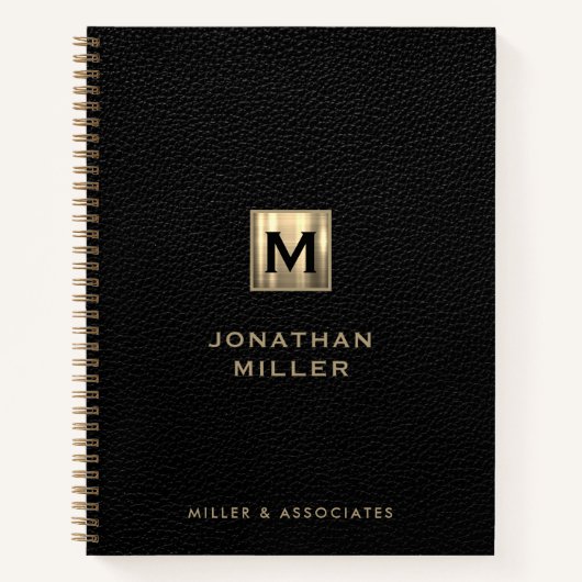 Erstmaliges Logo aus Black Leather Gold Notizblock (Vorderseite)