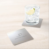 Erstmaliges Monogram Trendy Template Gold Silver Rechteckiger Pappuntersetzer (Vor Ort)