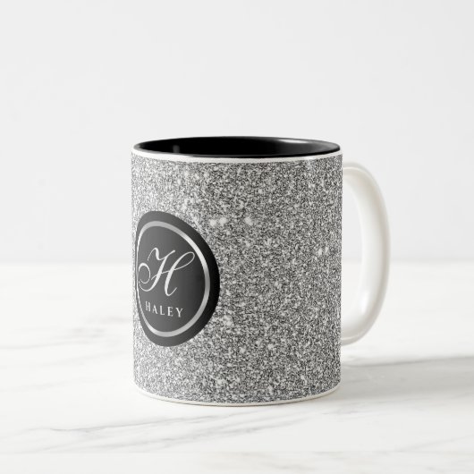 Erstmaliges Monogramm des Luxus-Chic Silver Gray-G Zweifarbige Tasse (VorderseiteRechts)