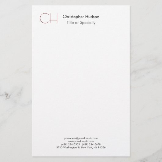 Erstmaliges Monogramm Modernes, Minimalistisches S Briefpapier (Vorderseite)