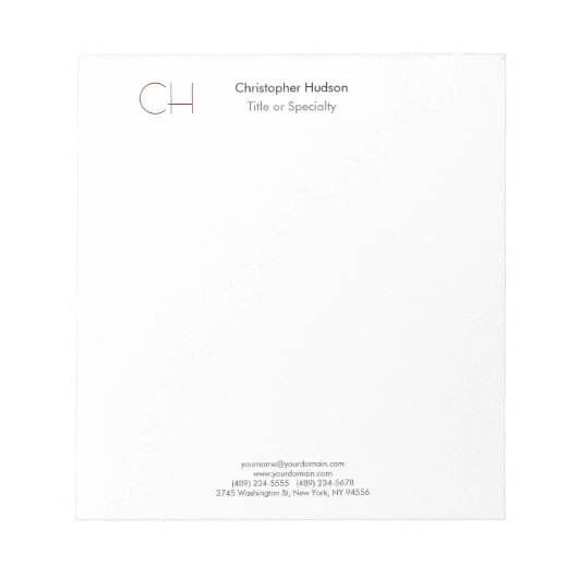 Erstmaliges Monogramm Modernes, Minimalistisches S Notizblock (Vorderseite)