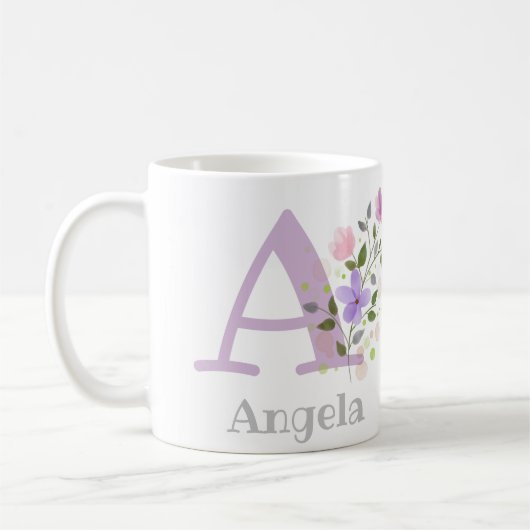 Erstmaliges Plus Name Angela mit Blume Kaffeetasse (Links)