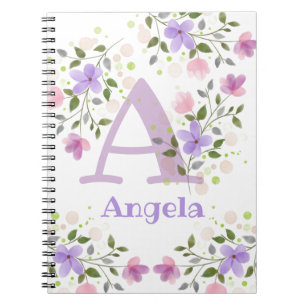 Erstmaliges Plus Name Angela mit Blume Notizblock