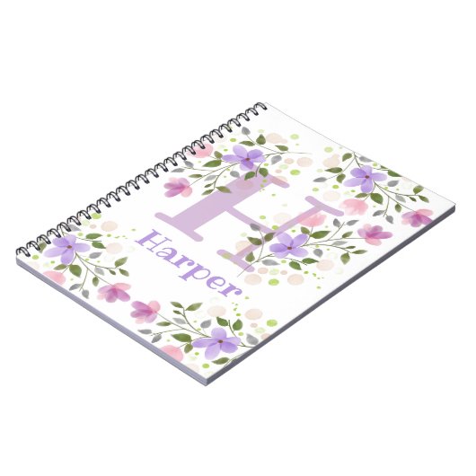 Erstmaliges Plus Name Harper mit Blume Notizblock (Linke Seite)