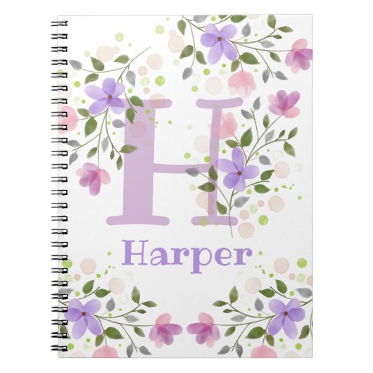 Erstmaliges Plus Name Harper mit Blume Notizblock (Vorderseite)