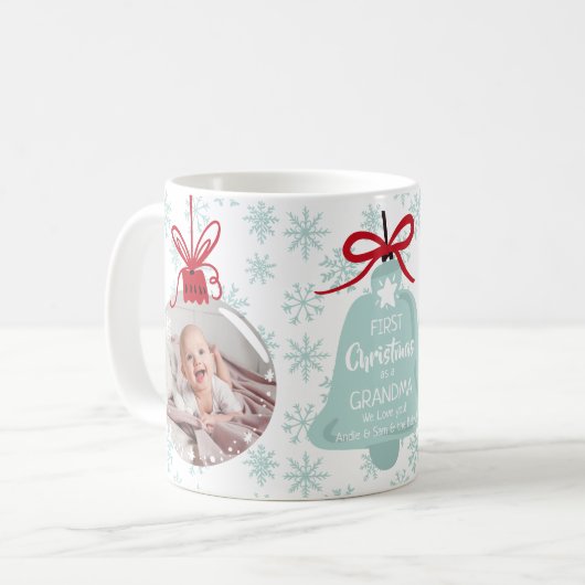Erstmals Weihnachten Großmutter blauer Schneeflock Kaffeetasse (Vorderseite Links)