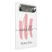 Erstname der weißen Rose Monogramm Mini Klemmbrett (Schrägansicht)