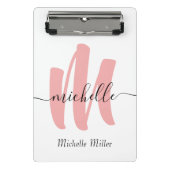 Erstname der weißen Rose Monogramm Mini Klemmbrett (Vorderseite)
