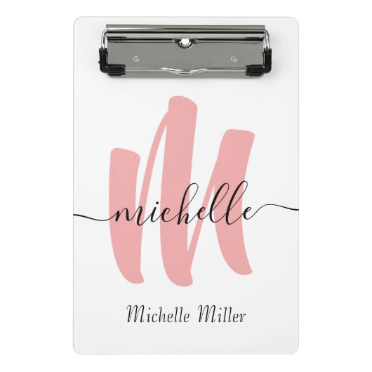 Erstname der weißen Rose Monogramm Mini Klemmbrett (Vorderseite)