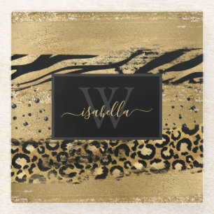 Erstname für Mit Monogramm Script in Gold Black Glasuntersetzer