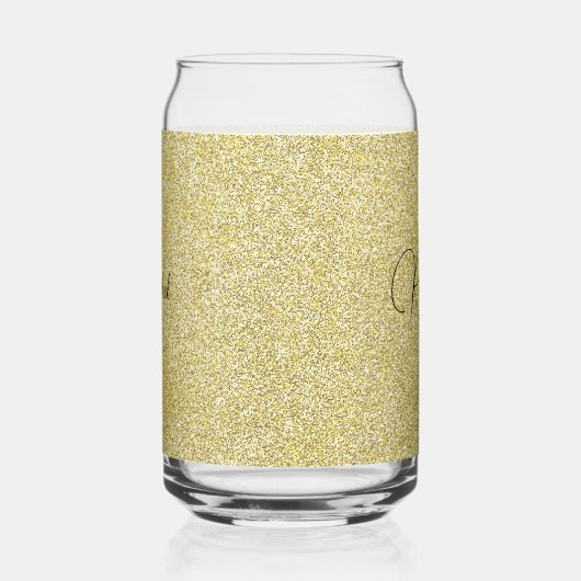 Erstname, Gold Glitzer Print Beverage 16oz Dosenglas (Rechts)