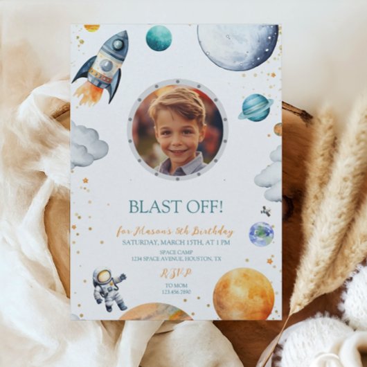 Erstreise Astronaut Rocket Foto Geburtstag Einladung