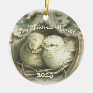 Erstweihnachtliche Verheiratete Liebe Vögel Orname Keramik Ornament