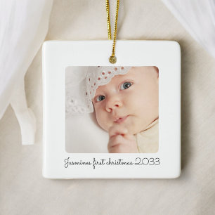 Erstweihnachtsbabys mit minimalem Foto Keramikornament