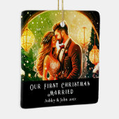 Erstweihnachtsfest Neuvermählt romantisches Paar O Keramikornament (Rechts)