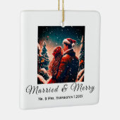 Erstweihnachtsfest Neuvermählt romantisches Paar O Keramikornament (Rechts)