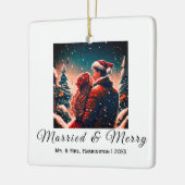 Erstweihnachtsfest Neuvermählt romantisches Paar O Keramikornament (Links)