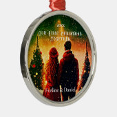 Erstweihnachtsfest Neuvermählt romantisches Paar O Ornament Aus Metall (Rechts)
