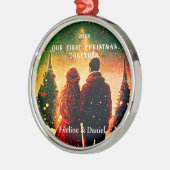 Erstweihnachtsfest Neuvermählt romantisches Paar O Ornament Aus Metall (Links)