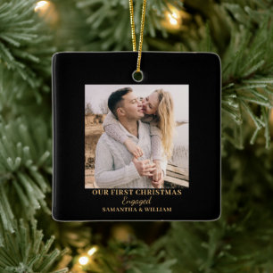 Erstweihnachtsgebäck Verlobtes Foto Name Ornament