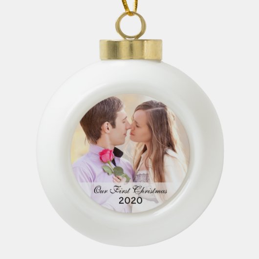 Erstweihnachtszittel gemeinsam mit Circle Foto Orn Keramik Kugel-Ornament (Vorderseite)
