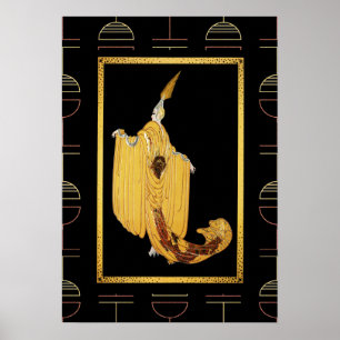 Erte Deco Style Lady Poster - Gold/Yellow
