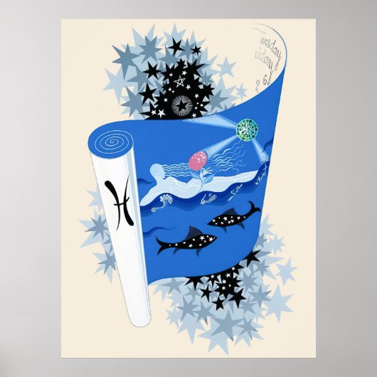 Erté - Die Zodiac Suite, Fische Poster (Vorne)